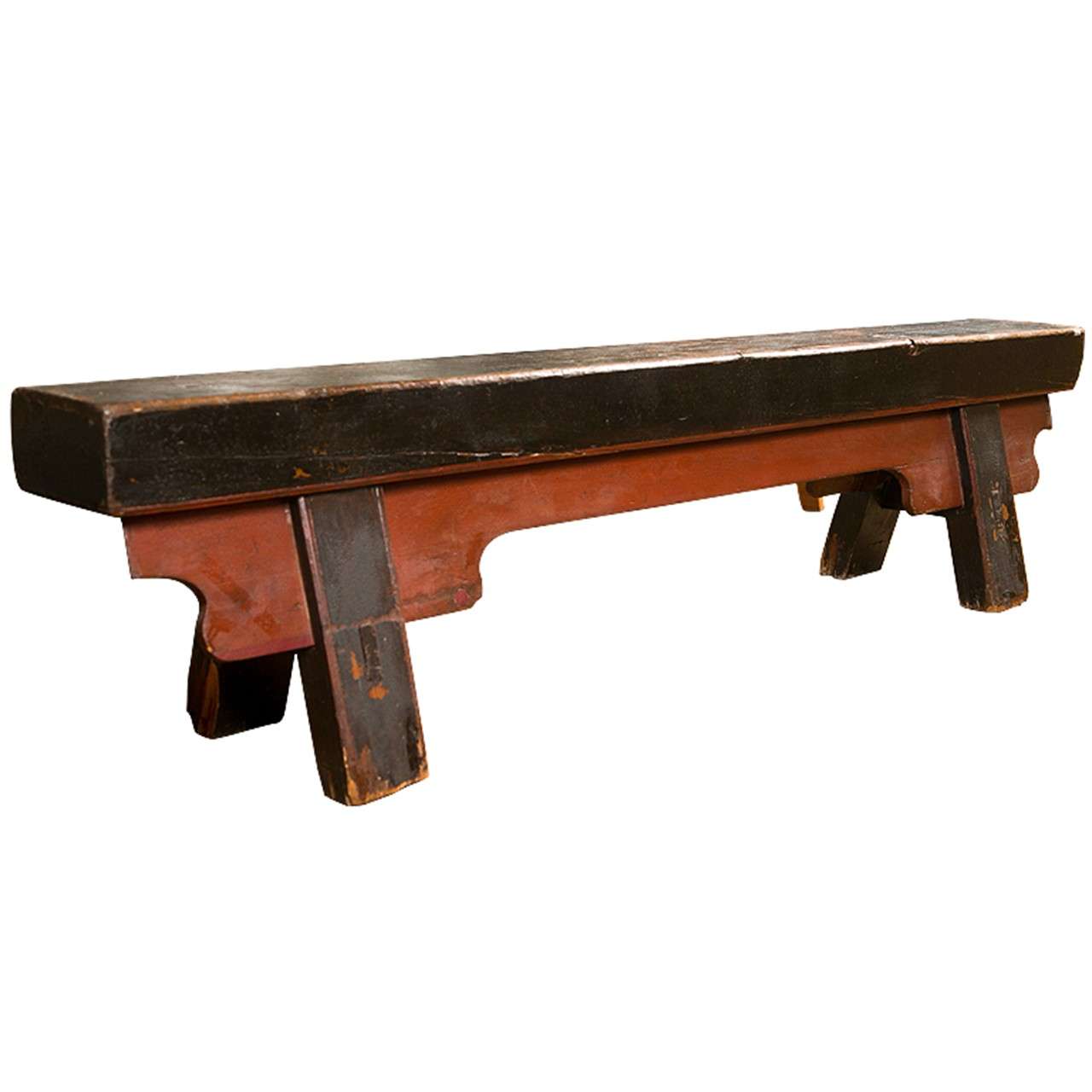 Chinese Painted Antique Elmwood Prayer Bench For Sale