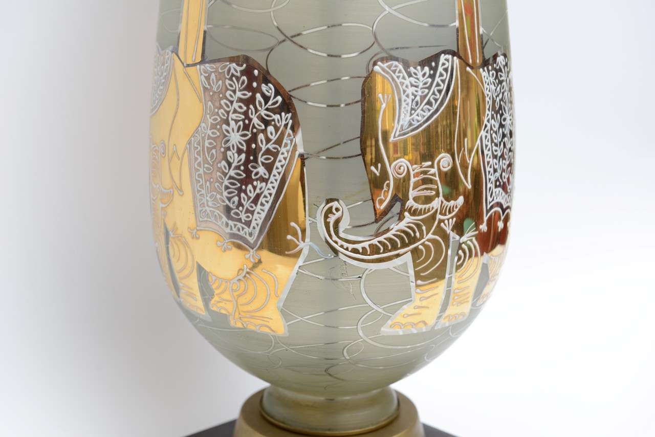 Fun Waylande Gregory Style Gilt Elephants Glass Table Lamp 1