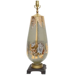 Fun Waylande Gregory Style Gilt Elephants Glass Table Lamp