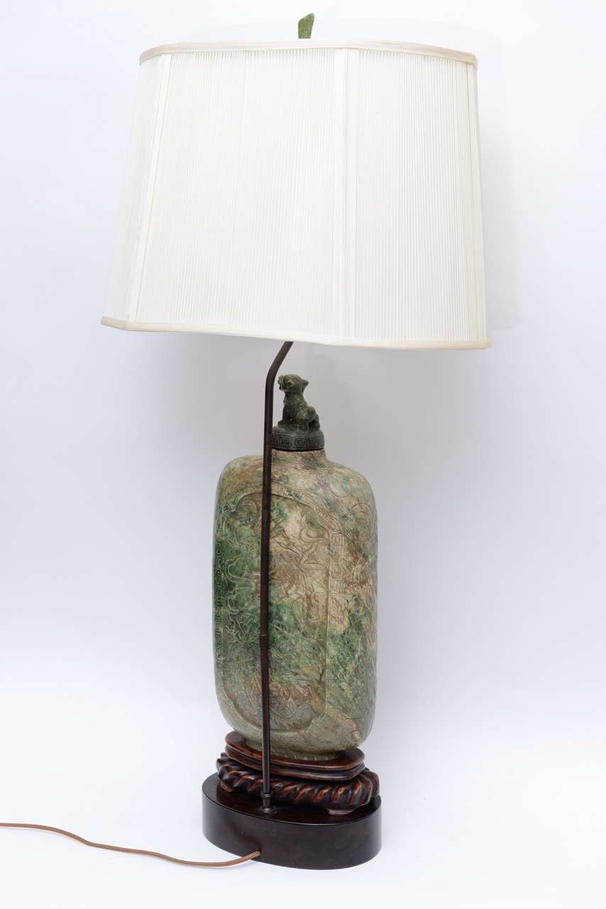 Extraordinary Antique Asian Carved Soapstone Table Lamp 2