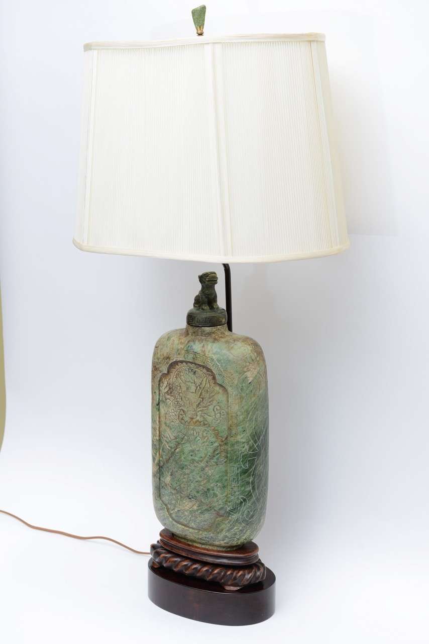 Extraordinary Antique Asian Carved Soapstone Table Lamp at 1stDibs
