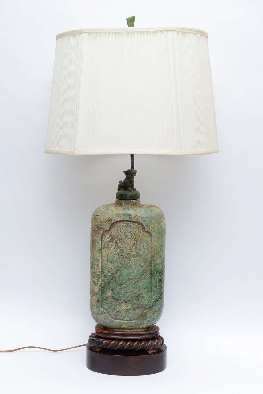 Extraordinary Antique Asian Carved Soapstone Table Lamp at 1stDibs