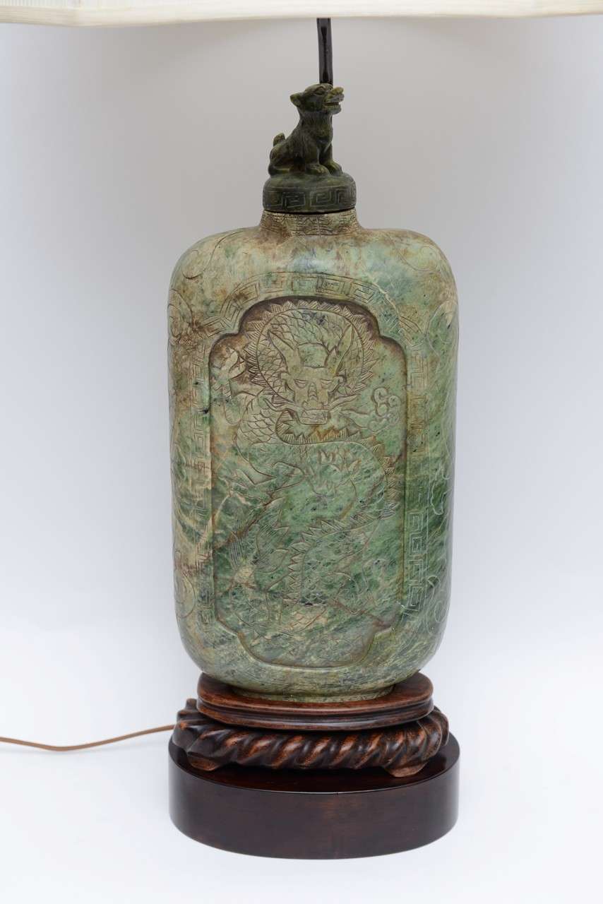 Extraordinary Antique Asian Carved Soapstone Table Lamp at 1stDibs