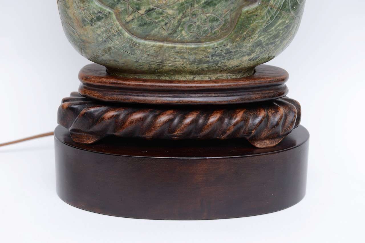 Extraordinary Antique Asian Carved Soapstone Table Lamp at 1stDibs