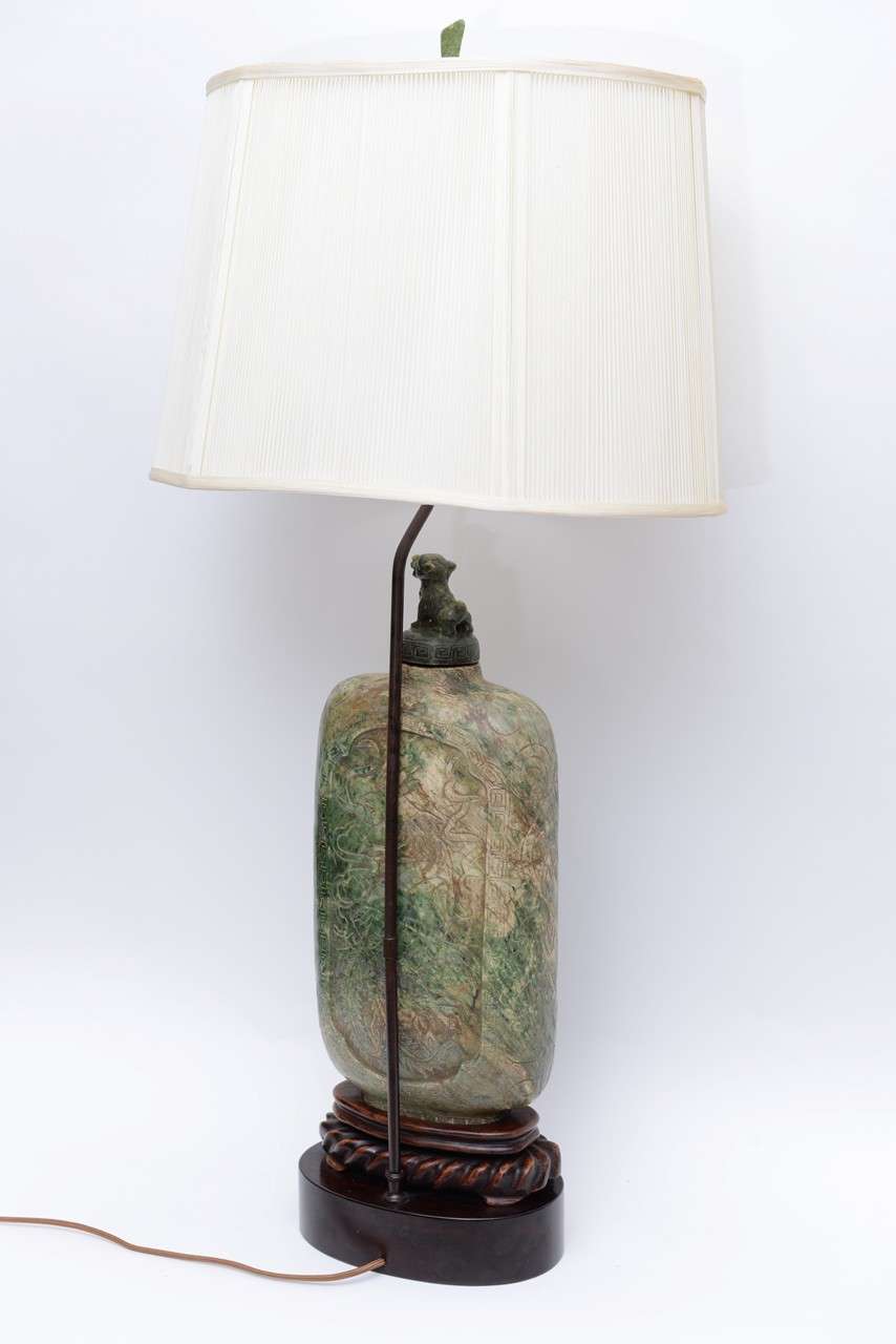 Extraordinary Antique Asian Carved Soapstone Table Lamp ...