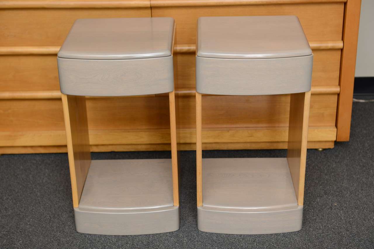 Slim 30s Streamline Moderne Two Tone Nightstands