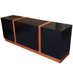 Rare Milo Baughman Black Lacquer & Teak Credenza