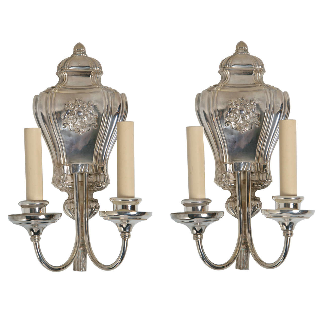 Pair of Caldwell Silverplated Sconces For Sale