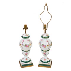 Pair of Hand-Painted porcelain lamps mounted on metal bases