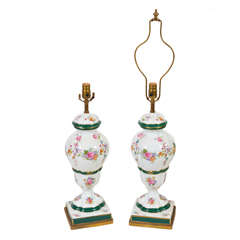 Pair of Hand-Painted porcelain lamps mounted on metal bases 6