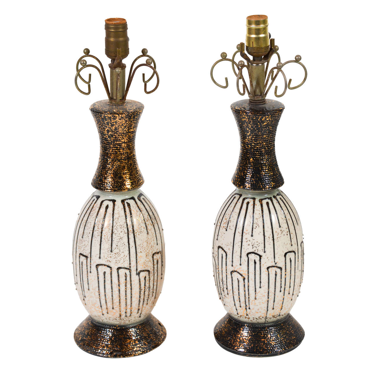 Pair of contemporary painted glass lamps For Sale at 1stDibs