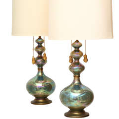 Pair of Eglomise Glass Lamps