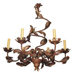 20th Century French rustic iron and tole chandelier