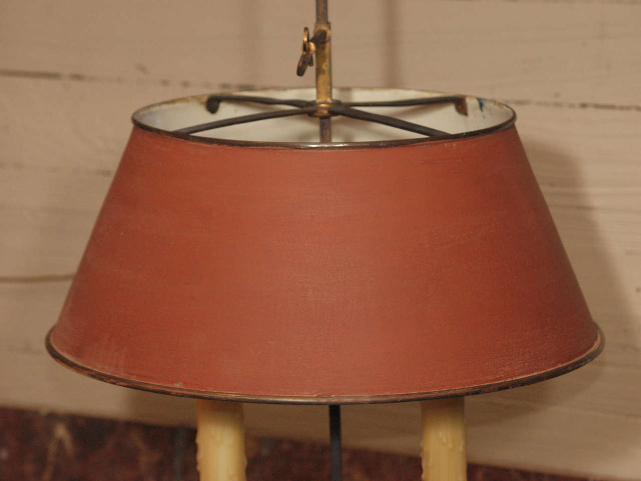 20th Century  French bronze dore bouillotte  lamp with tole shade