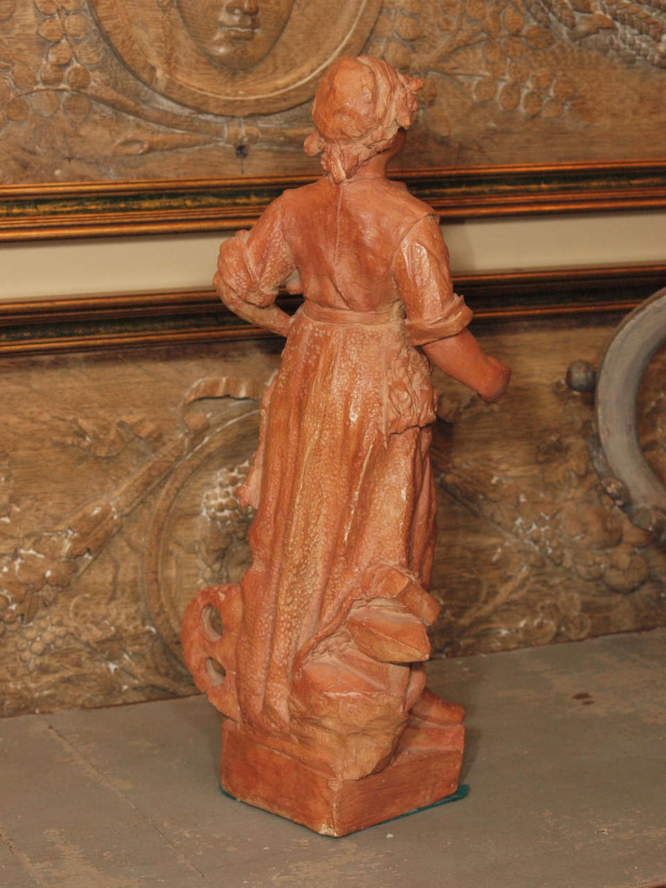 French Terra Cotta Female Statue, inscription INDUSTRIA