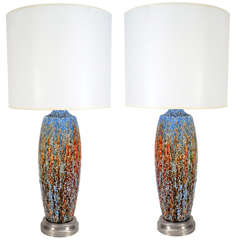 Italian Multi Colored Drip Glazed Ceramic Lamps