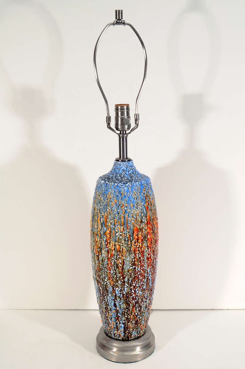 Mid-Century Modern Italian Multi Colored Drip Glazed Ceramic Lamps