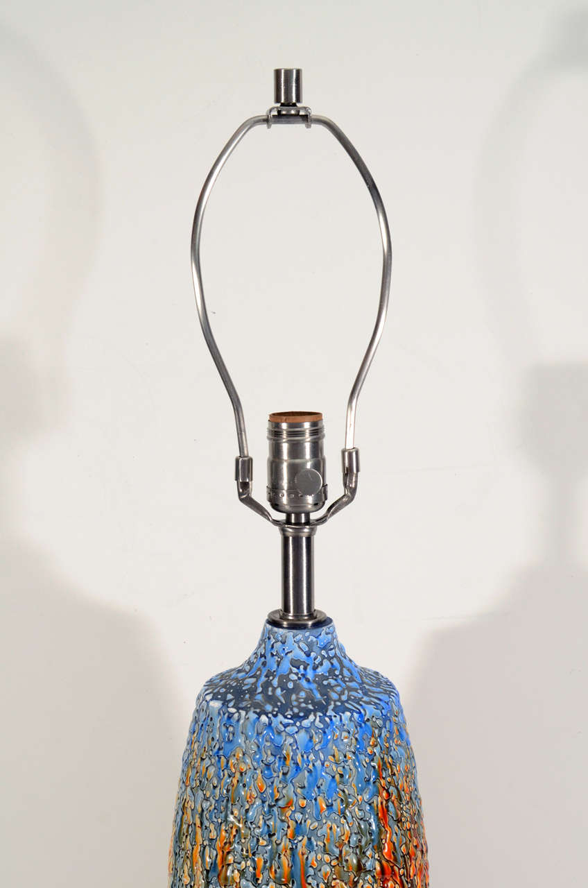 Italian Multi Colored Drip Glazed Ceramic Lamps In Excellent Condition In New York, NY