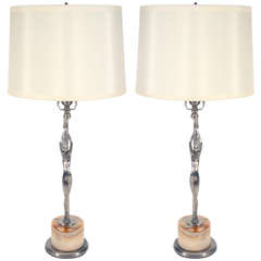 Pair of Art Deco Stylized Figure on Onyx Base Lamps