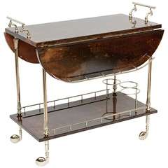 Aldo Tura Italian Lacquered Goatskin Bar Cart /Serving Cart