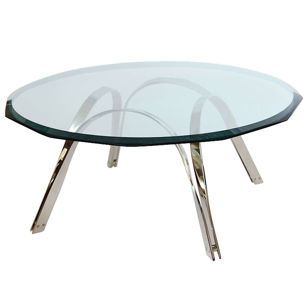 Roger Sprunger Style Sculptural Silver/Glass Cocktail Table For Sale at