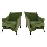 Pair of Green Velvet Arm Chairs by Garouste & Bonetti