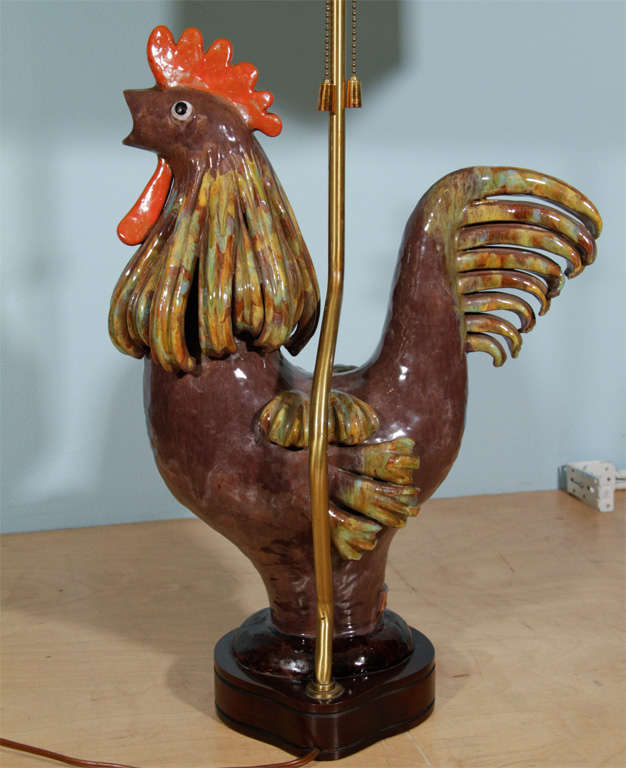 Mid-20th Century Large Ceramic Rooster Lamp