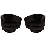 Pair of Black Milo Baughman Swivel Chairs
