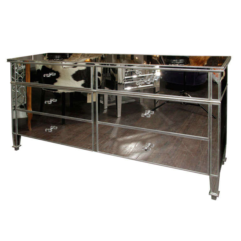 6Drawer Silver Trim Mirrored Dresser For Sale at 1stDibs glass