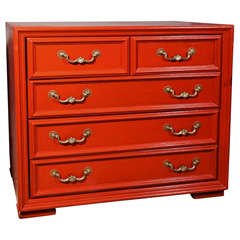 Red Lacquer Painted Four Drawer Chest