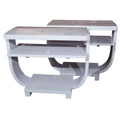 Pair of White Lacquer Art Deco End Tables