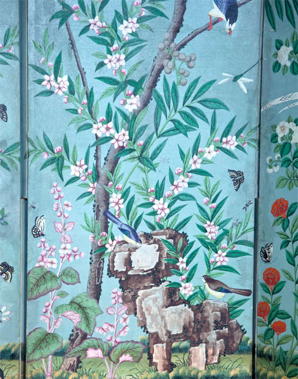 19th Century Antique Chinese Six Panel Standing Screen
