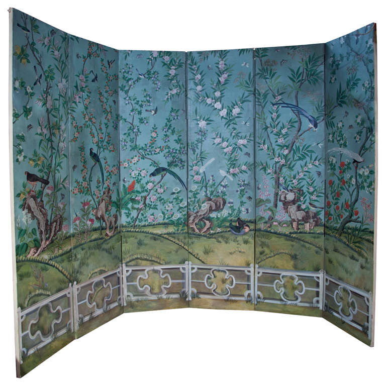Antique Chinese Six Panel Standing Screen