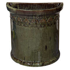 French Mid Century Glazed Terracotta Demilune Jardiniere
