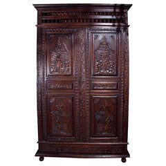 Turn of Century Large Walnut Gothic Style Linen Press