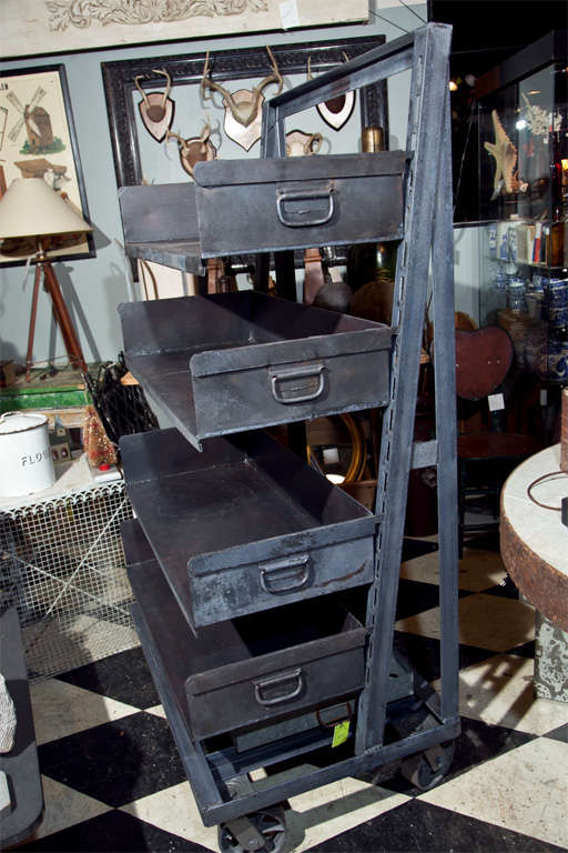 Industrial Steel Shelf on Wheels In Good Condition In Stamford, CT