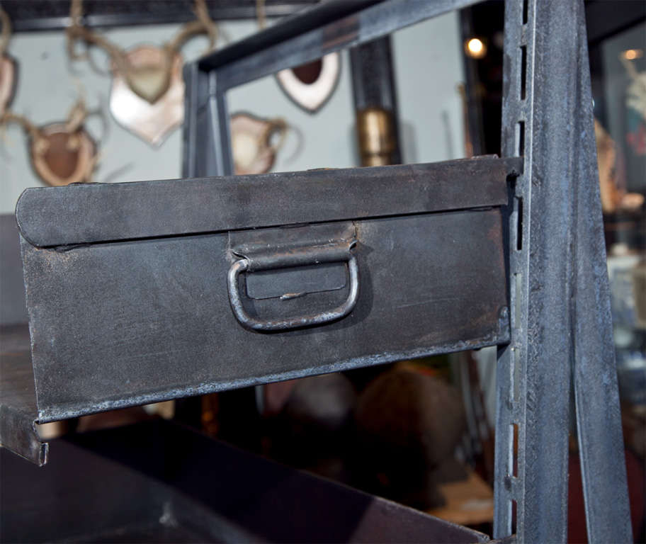 Mid-20th Century Industrial Steel Shelf on Wheels