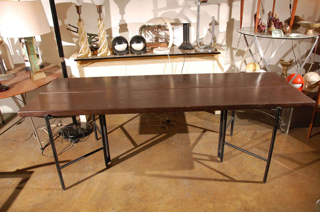 Mid-20th Century Van Keppel Green Refectory table, red wood and iron. VKG