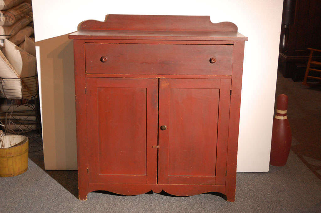 American 19thc Original Red Painted Jelly Cupboard From Maine
