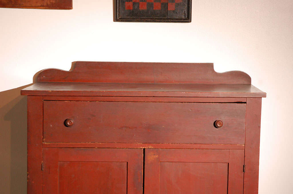 Pine 19thc Original Red Painted Jelly Cupboard From Maine