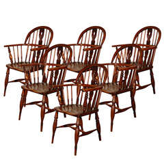19thc Fantastic English Set Of Six Windsor Chairs