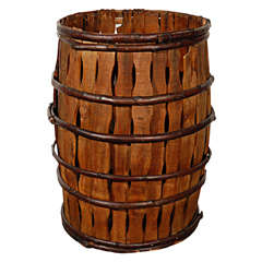 19thc Handmade Twig & Wood Barrel From Pennsylvania