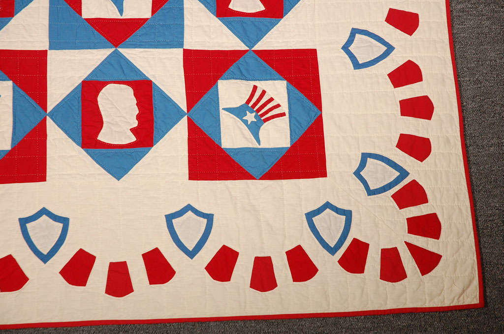 Rare Patriotic Presidential Applique Quilt from 1925 In Excellent Condition In Los Angeles, CA