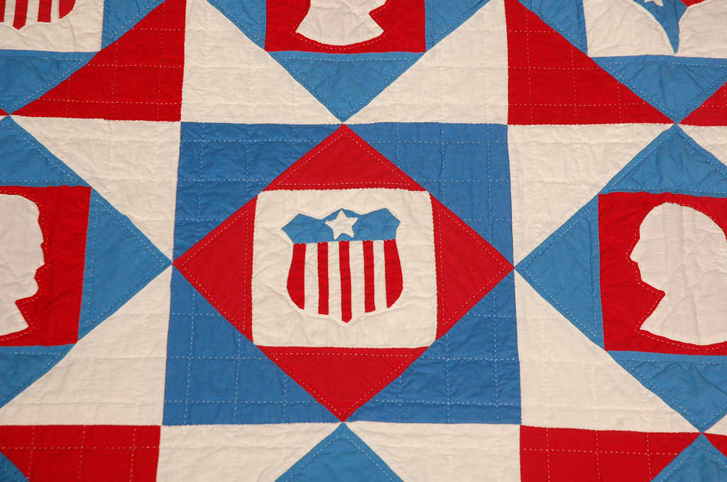 Rare Patriotic Presidential Applique Quilt from 1925 1