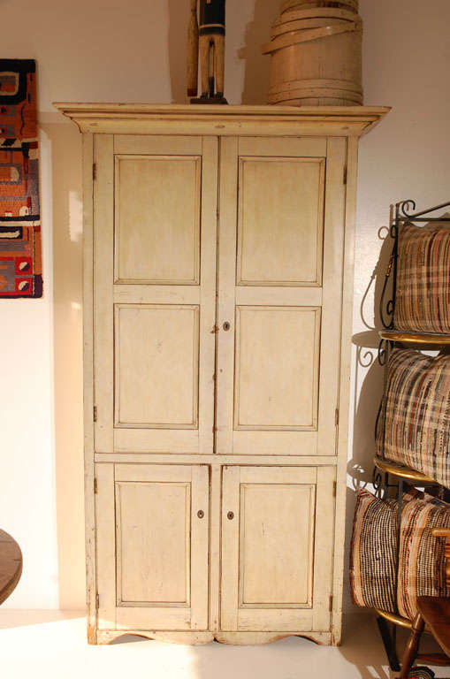 19thc Original Cream Painted Four Door Wall Cupboard From N.E.