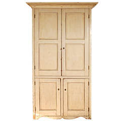 19thc Original Cream Painted Four Door Wall Cupboard From N.E.