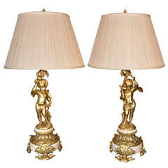 19th c bronze dore cherub lamps