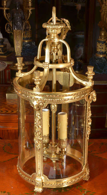 19th c Louis XVI bronze dore lanterns