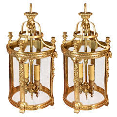 19th c Louis XVI bronze dore lanterns