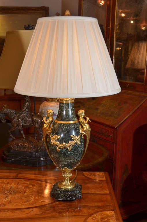 19th c French marble and bronze dore urn lamps In Excellent Condition For Sale In Dallas, TX
